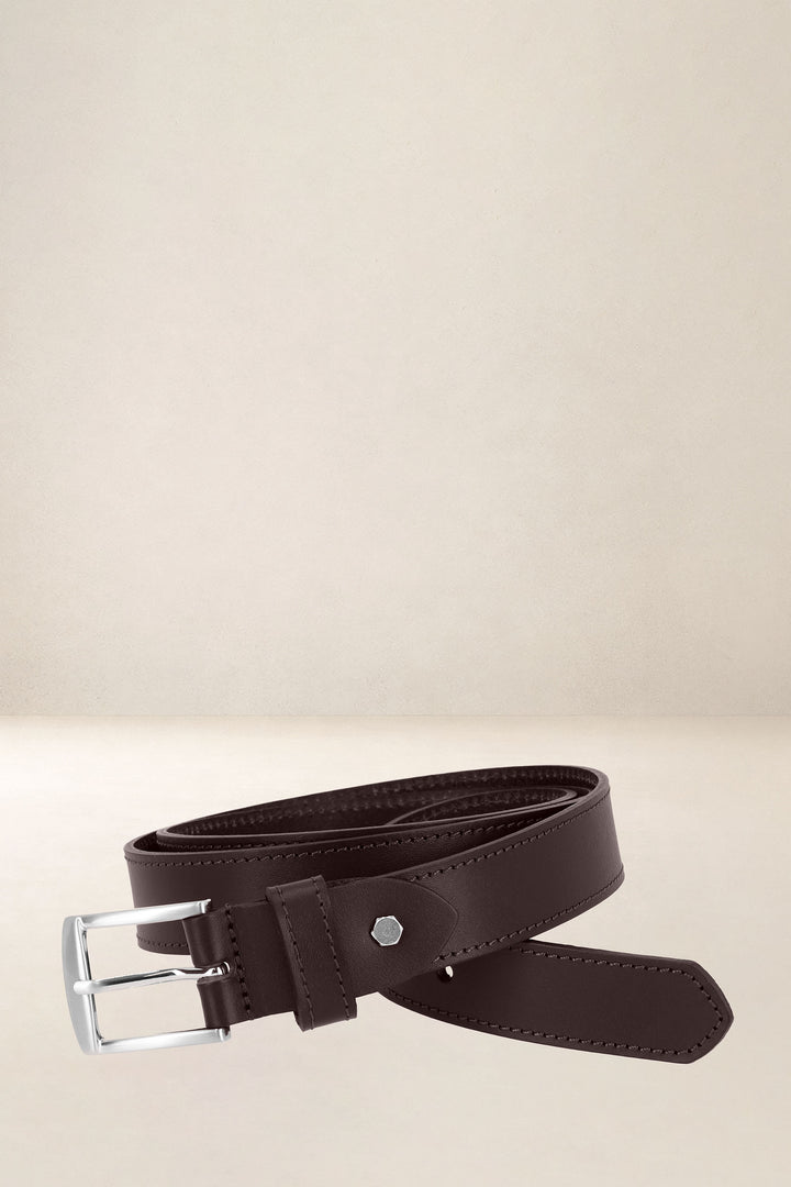 Ceinture en cuir pleine fleur HÊTRE coloris marron, vue d’ensemble – Ateliers Fourès