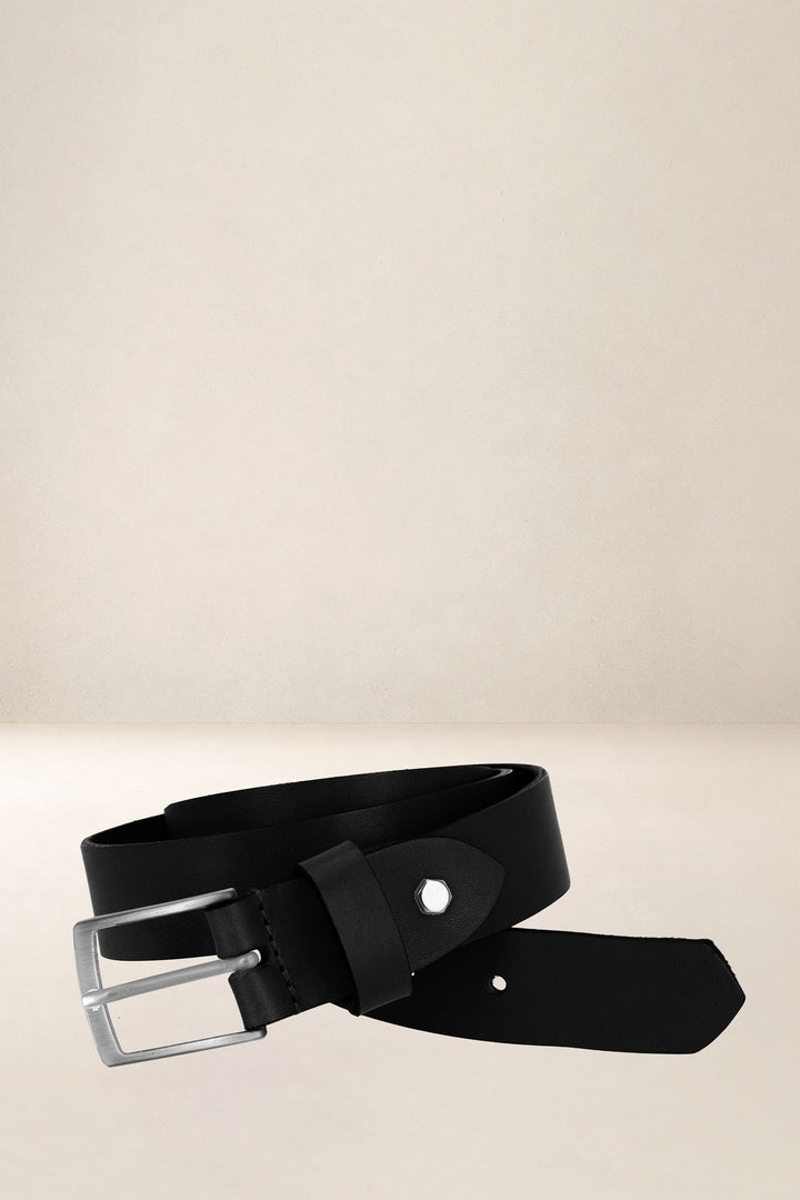Ceinture en cuir pleine fleur SÉQUOIA coloris noir, vue d’ensemble – Ateliers Fourès