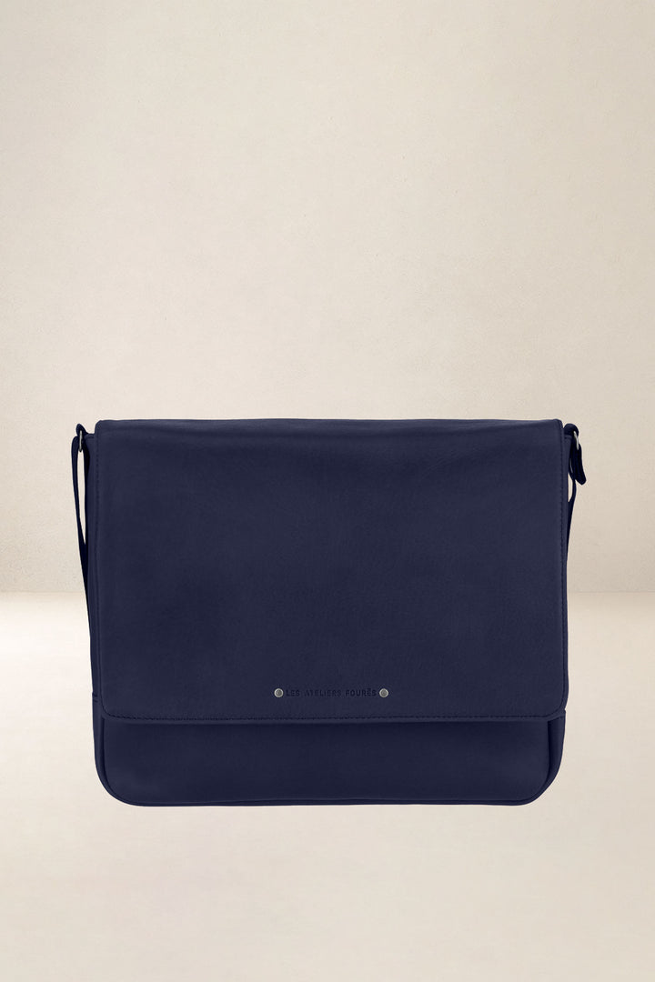 Sac de travail en cuir pleine fleur PAN coloris marine, vue d’ensemble – Ateliers Fourès