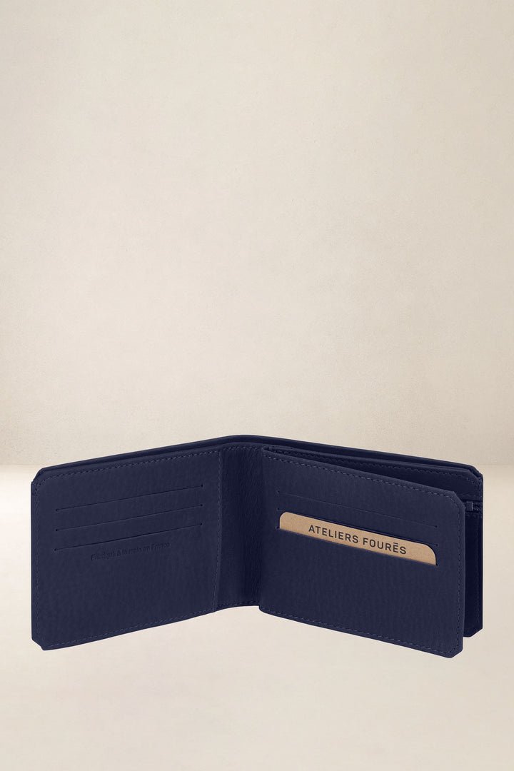 Portefeuille medium en cuir pleine fleur ULYSSE coloris marine, vue intérieure n°1 – Ateliers Fourès