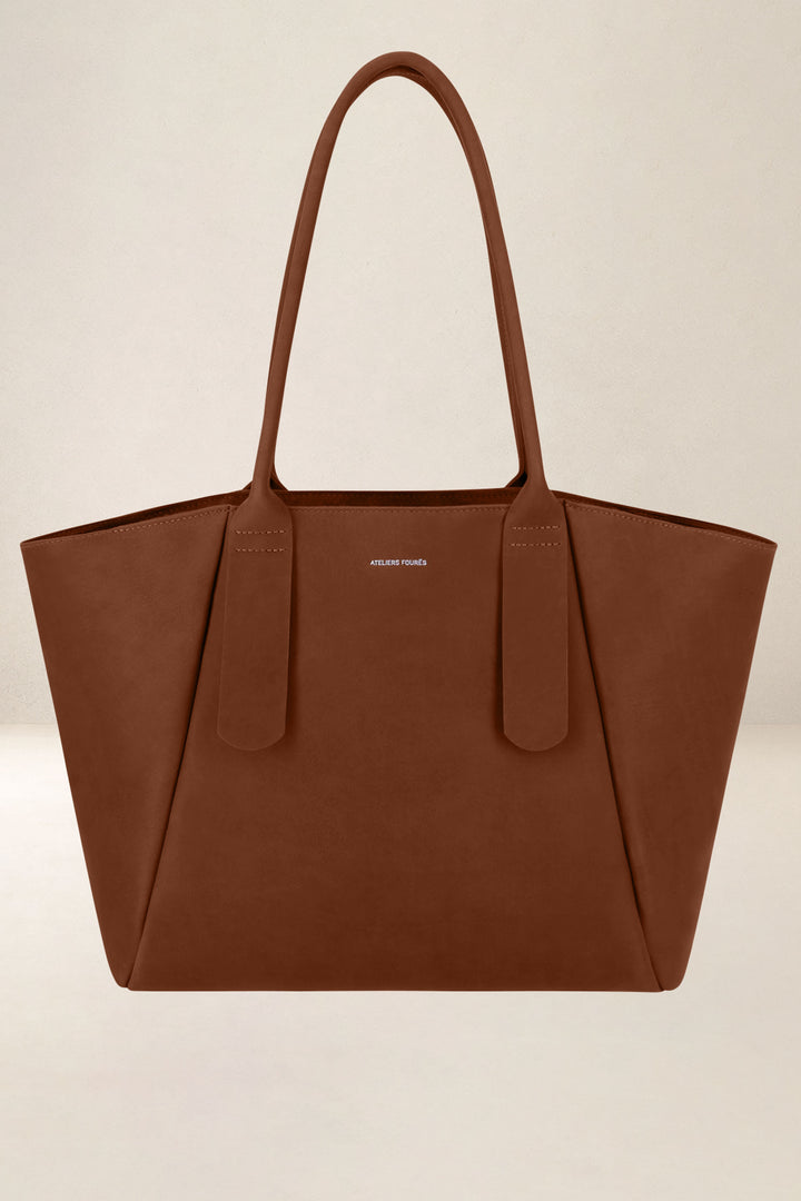 Sac de travail en cuir pleine fleur DÉMÉTER coloris fauve, vue d’ensemble – Ateliers Fourès