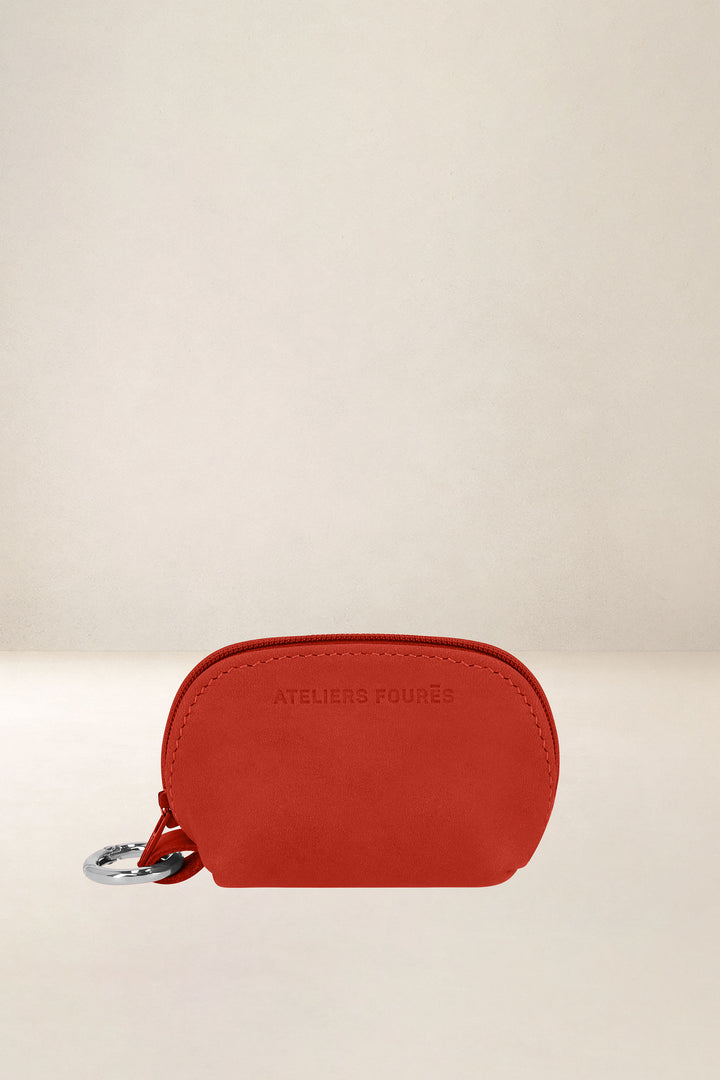 Porte-monnaie en cuir pleine fleur CORINTHE coloris orange confit, vue d’ensemble – Ateliers Fourès