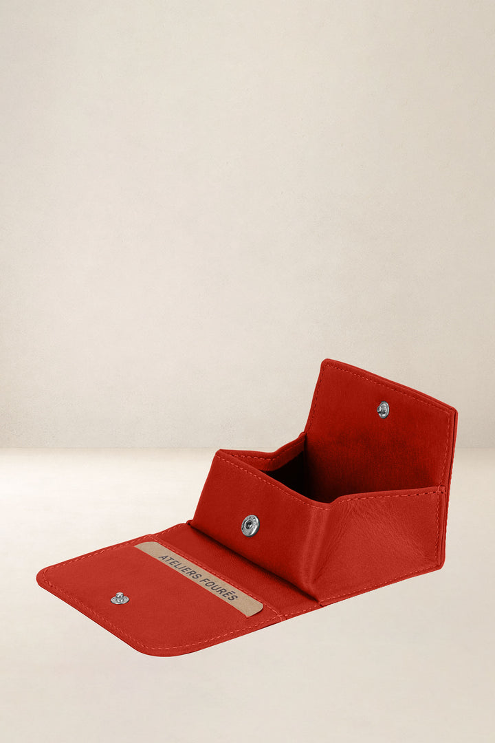 Portefeuille compact en cuir pleine fleur ERATO coloris orange confit, vue intérieure n°2 – Ateliers Fourès
