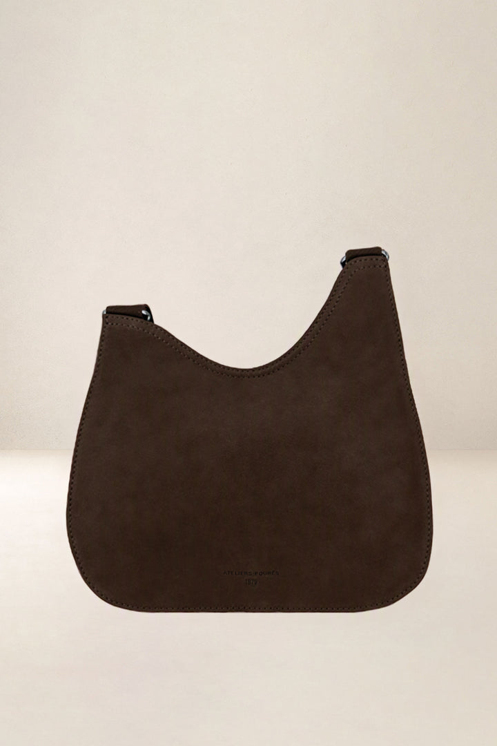 Sac à main en cuir pleine fleur ARTÉMIS coloris chocolat, vue d’ensemble – Ateliers Fourès