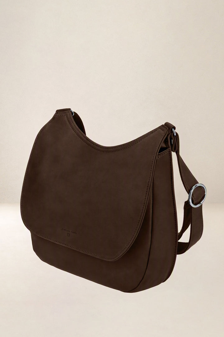 Sac à main en cuir pleine fleur ARTÉMIS coloris chocolat, vue de profil – Ateliers Fourès