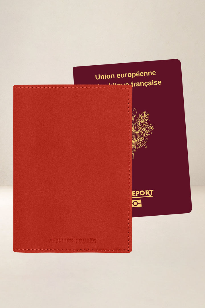 Petite maroquinerie en cuir pleine fleur ÉOS coloris orange confit, vue de face n°2 – Ateliers Fourès