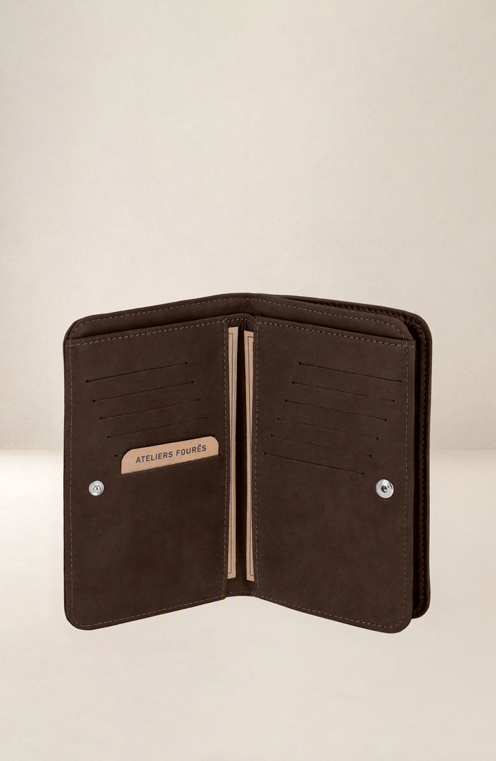 Grand portefeuille en cuir pleine fleur NÉRÉÏDES coloris chocolat, vue intérieure n°1 – Ateliers Fourès