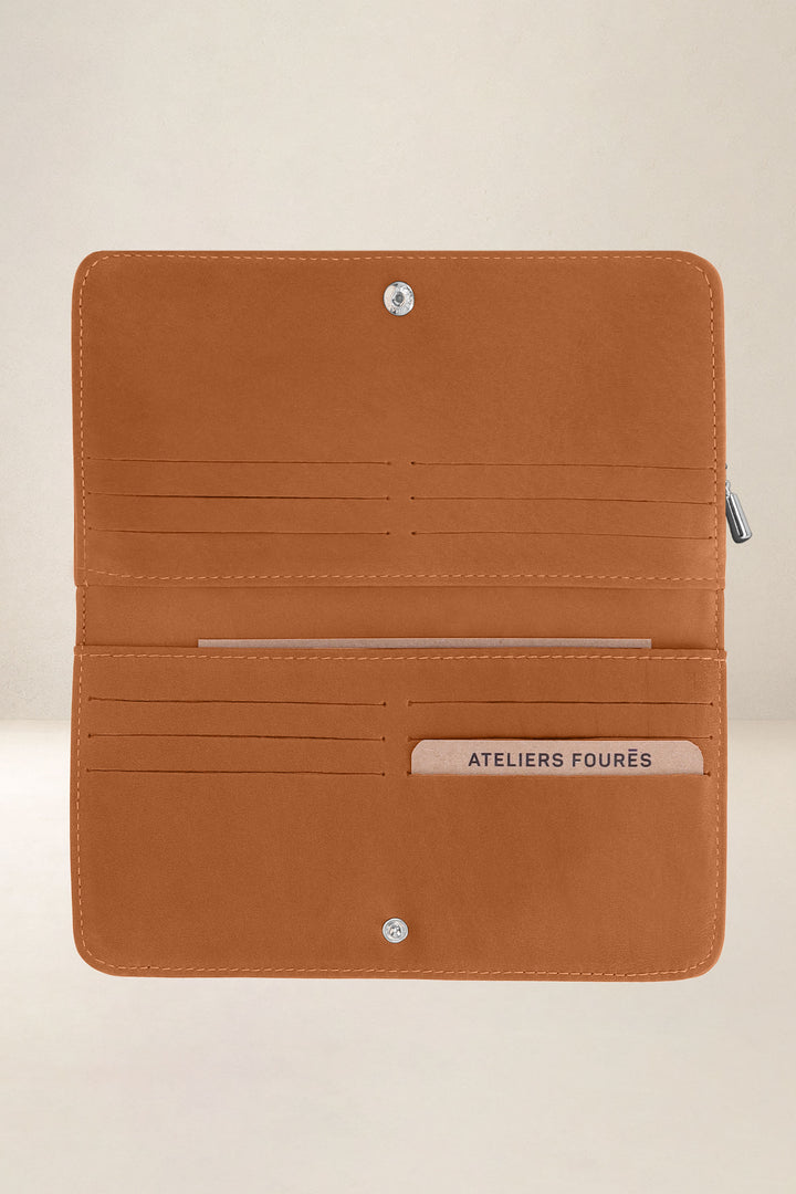 Portefeuille compagnon en cuir pleine fleur NÉRÉÏDES coloris lionne, vue intérieure n°1 – Ateliers Fourès