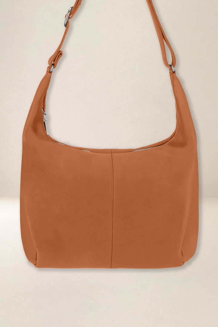 Sac à main en cuir pleine fleur LÉTO coloris lionne, vue d’ensemble – Ateliers Fourès