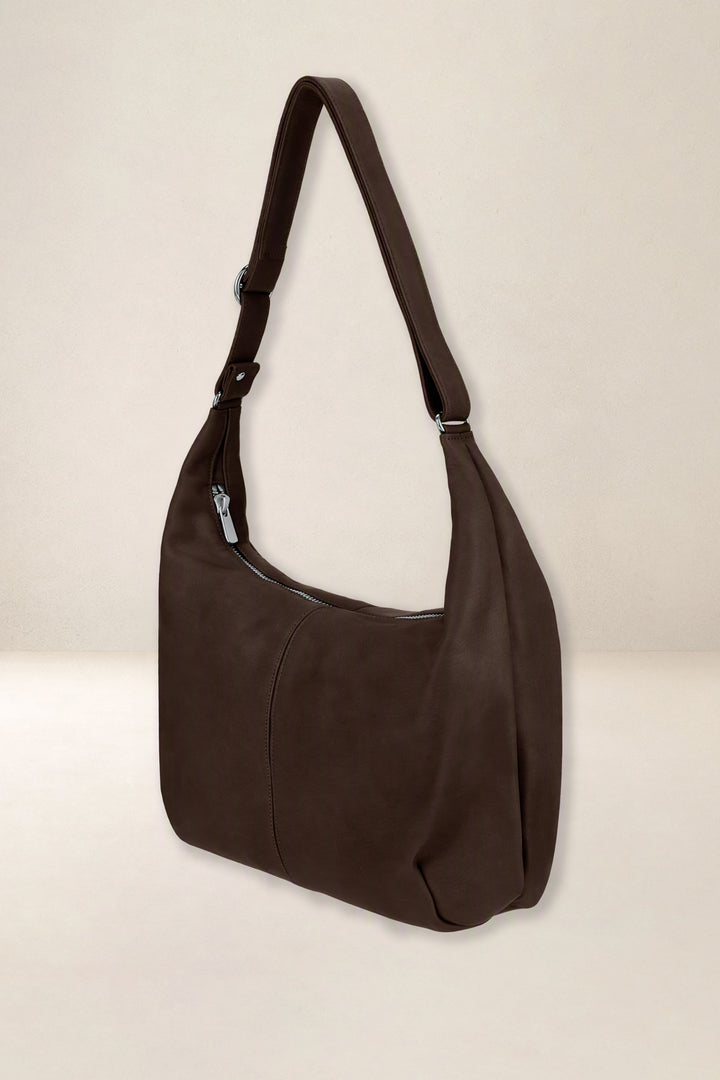 Sac à main en cuir pleine fleur LÉTO coloris chocolat, vue de profil n°1 – Ateliers Fourès