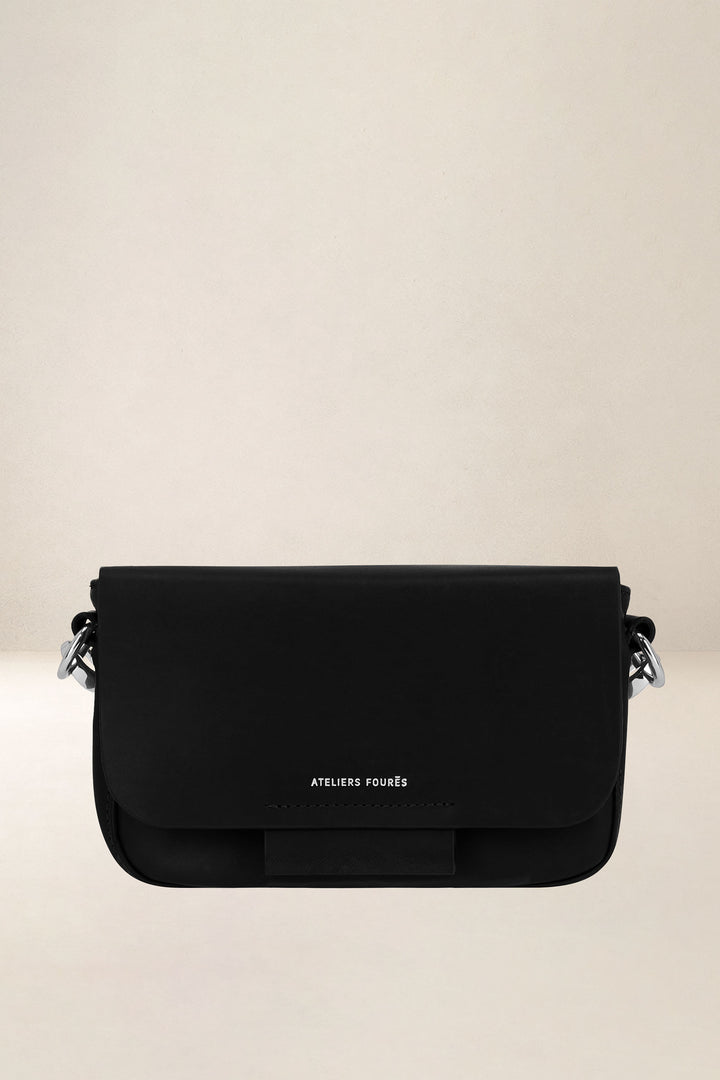 Sac à main en cuir pleine fleur CALISTA coloris noir, vue d’ensemble – Ateliers Fourès