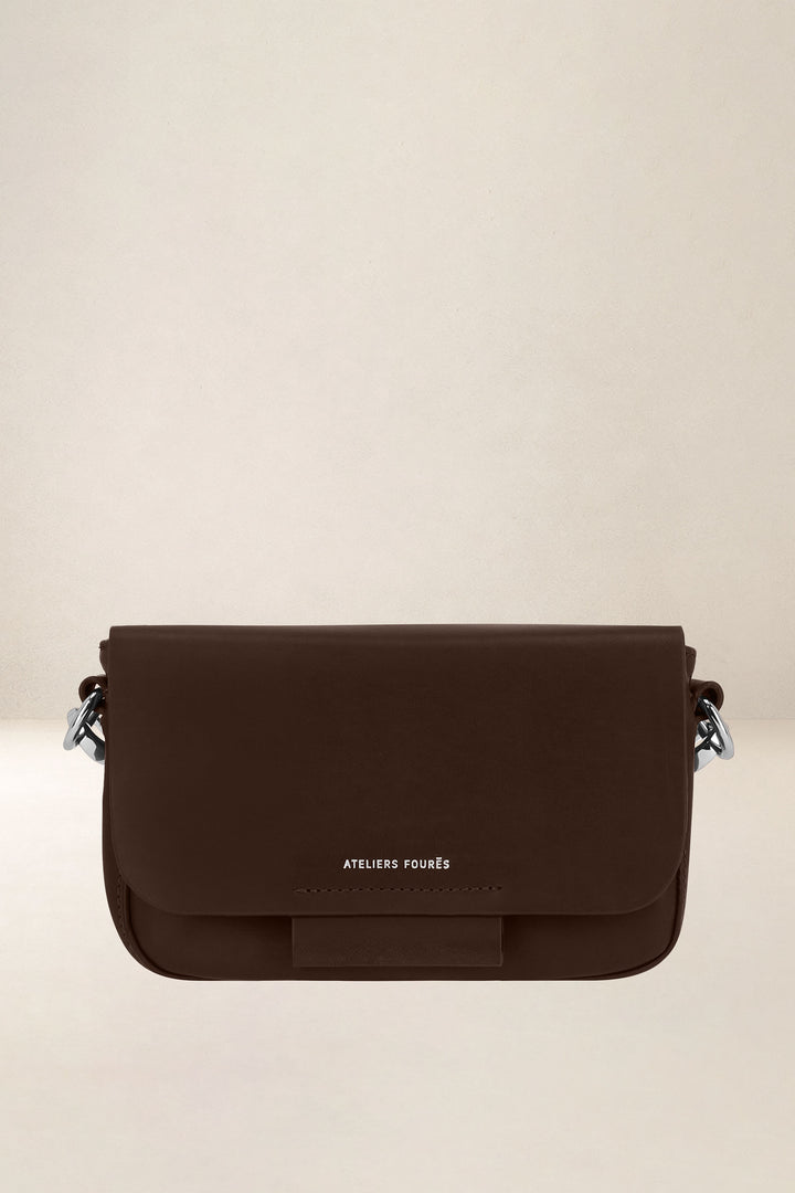 Sac à main en cuir pleine fleur CALISTA coloris cafe, vue d’ensemble – Ateliers Fourès