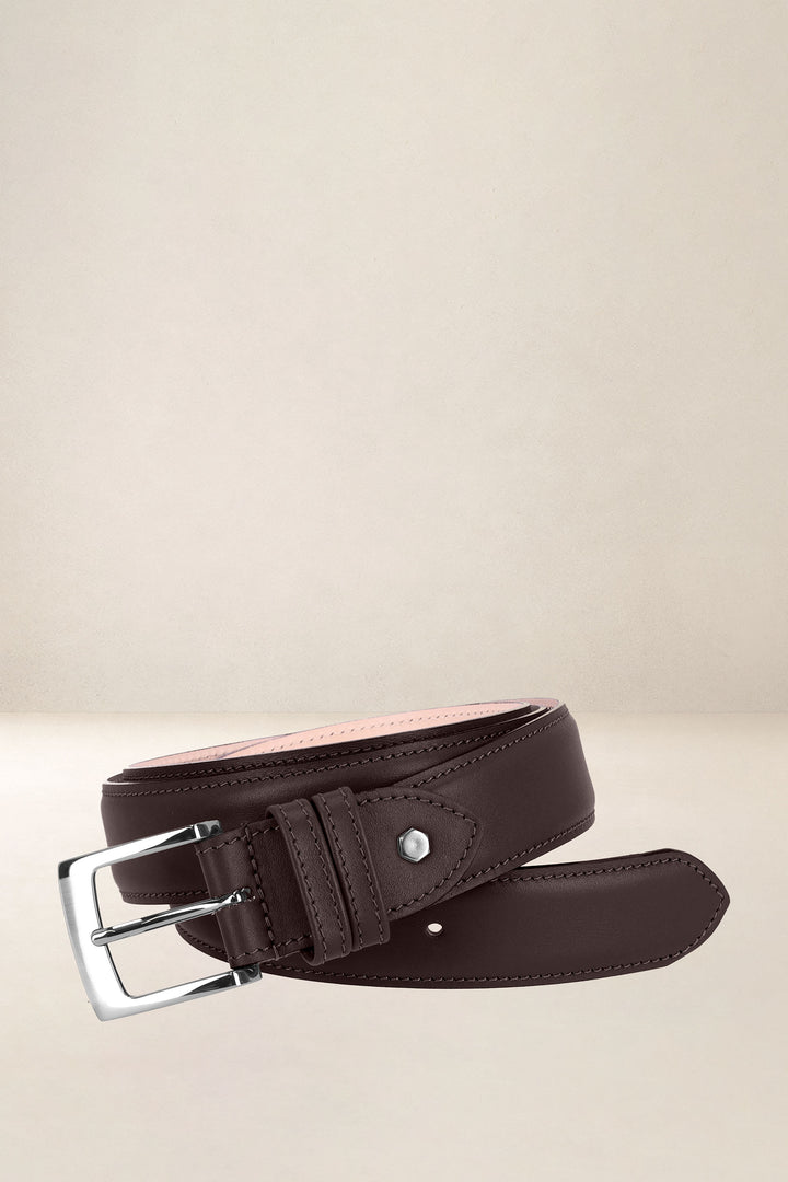 Ceinture en cuir pleine fleur VÉTIVER coloris marron, vue d’ensemble – Ateliers Fourès