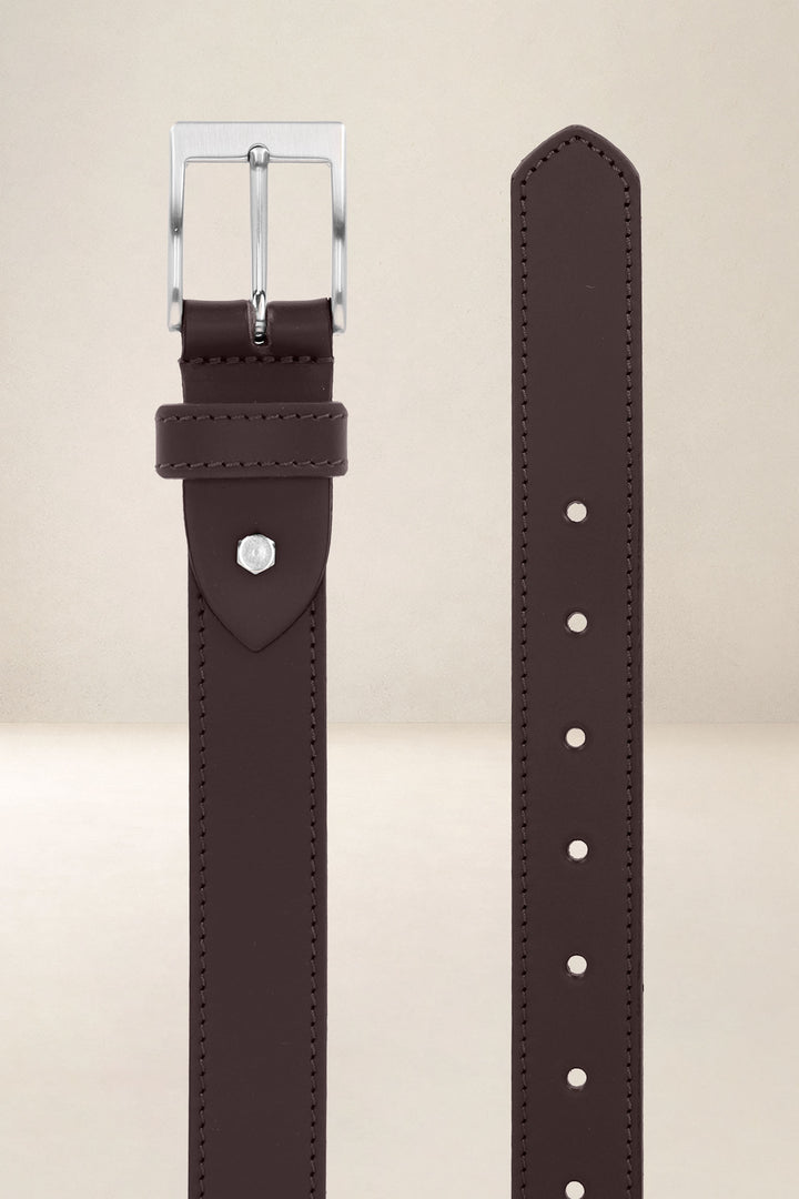 Ceinture en cuir pleine fleur SAUGE coloris marron, vue de face n°2 – Ateliers Fourès