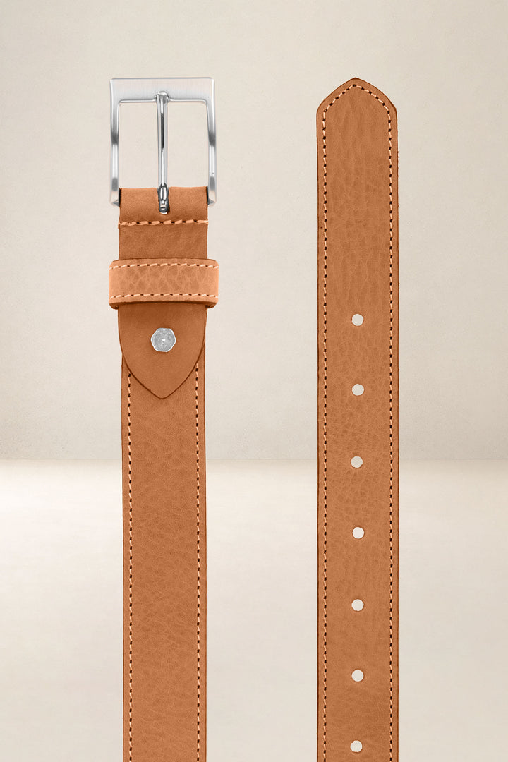 Ceinture en cuir pleine fleur SAUGE coloris Missouri gold, vue de face n°2 – Ateliers Fourès