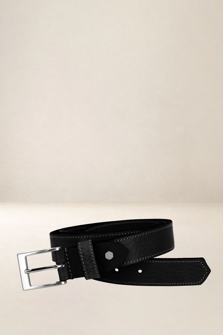 Ceinture en cuir pleine fleur SAUGE coloris Missouri noir, vue de face n°1 – Ateliers Fourès