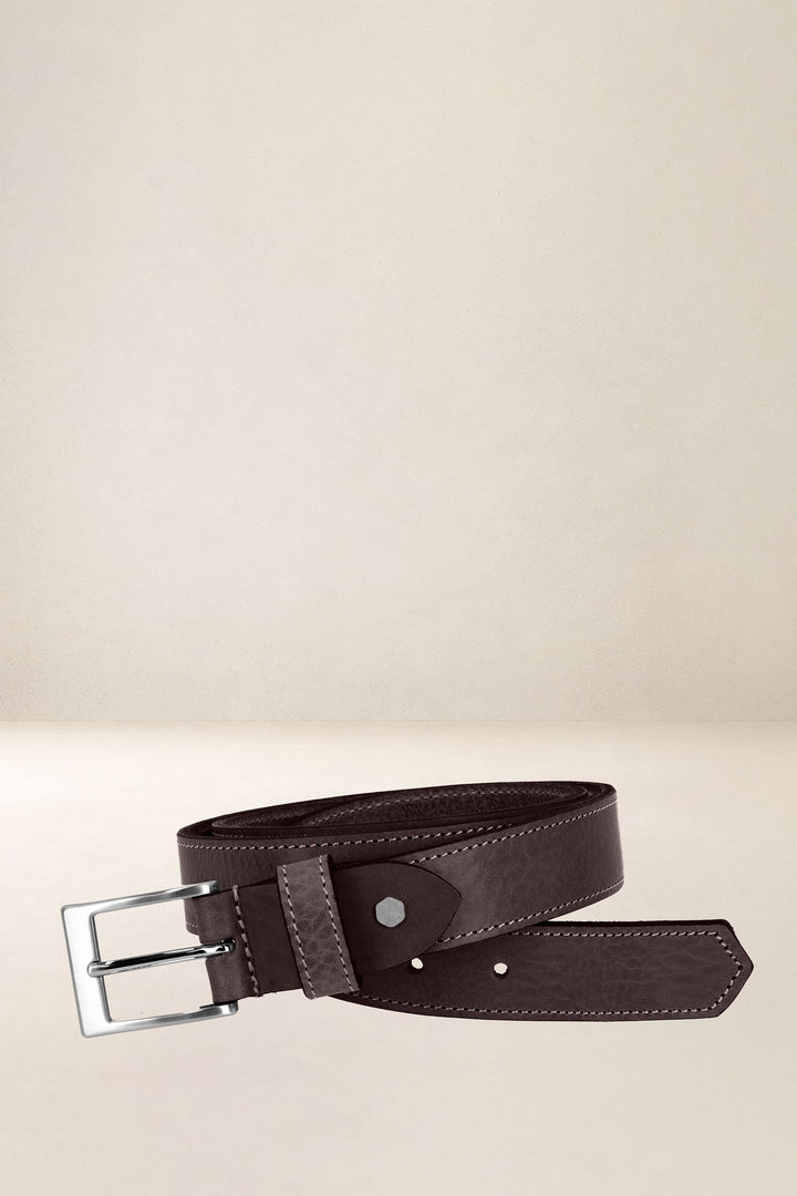 Ceinture en cuir pleine fleur SAUGE coloris Missouri marron, vue de face n°1 – Ateliers Fourès