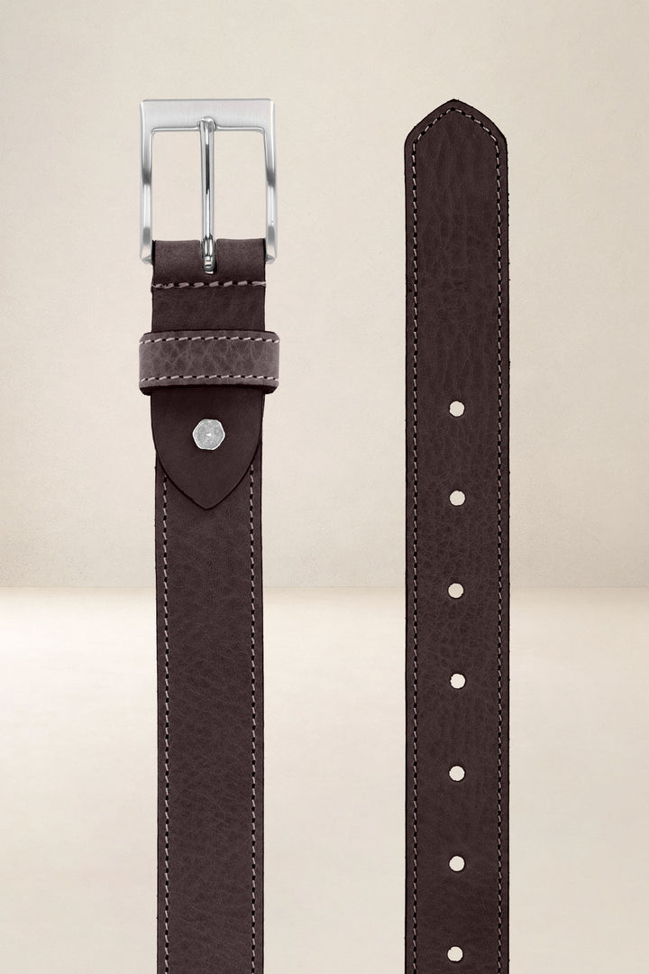 Ceinture en cuir pleine fleur SAUGE coloris Missouri marron, vue de face n°2 – Ateliers Fourès