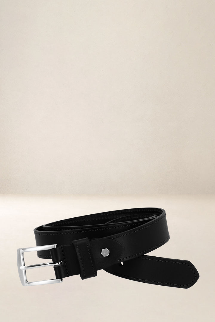 Ceinture en cuir pleine fleur HÊTRE coloris noir, vue d’ensemble – Ateliers Fourès