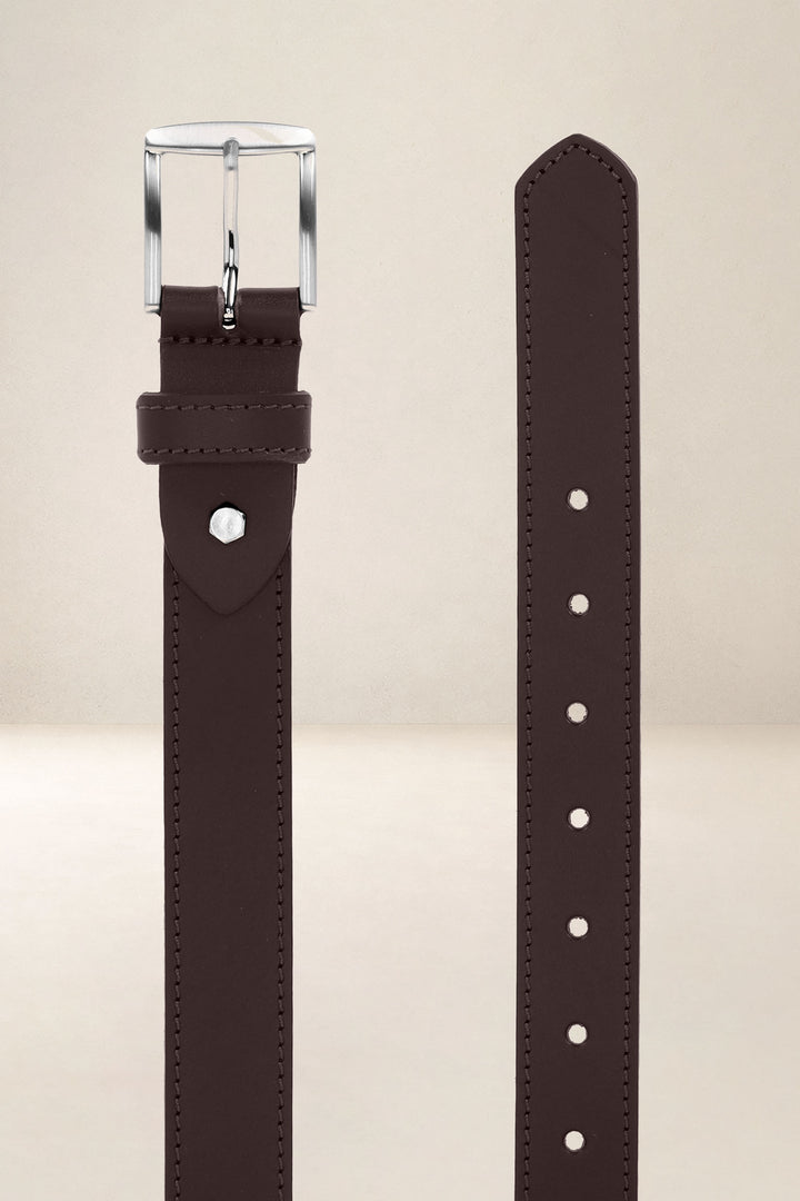 Ceinture en cuir pleine fleur HÊTRE coloris marron, vue de face n°2 – Ateliers Fourès