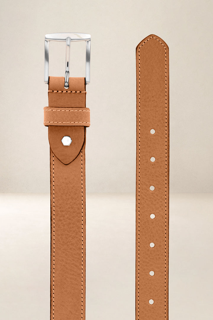 Ceinture en cuir pleine fleur HÊTRE coloris Missouri gold, vue de face n°2 – Ateliers Fourès