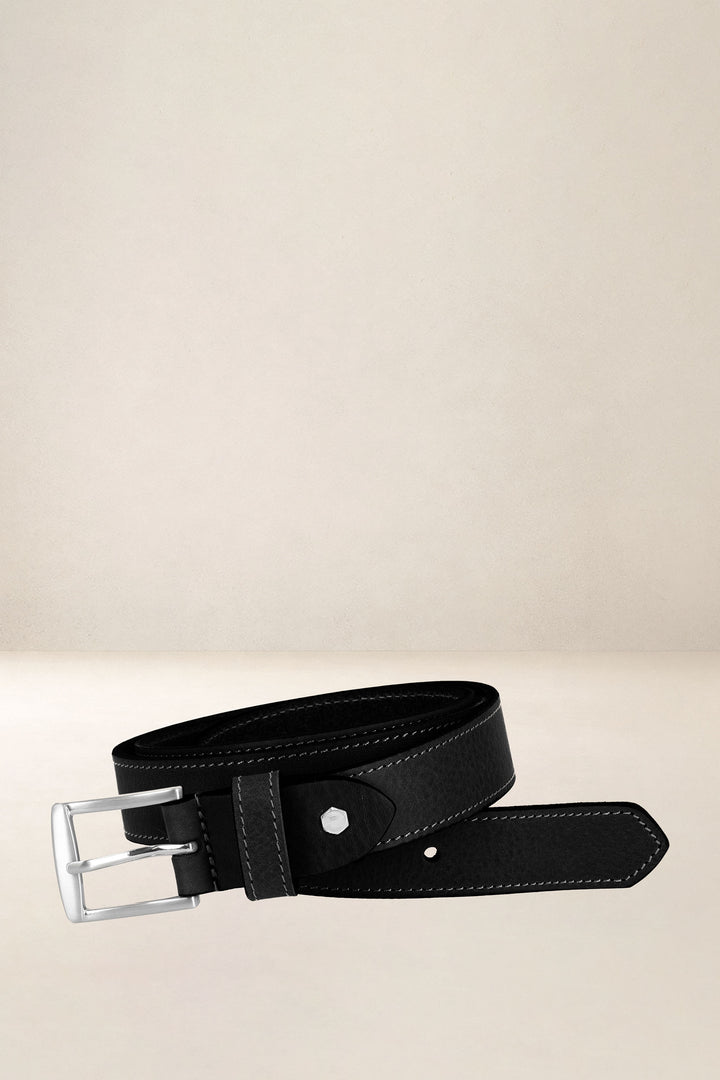 Ceinture en cuir pleine fleur HÊTRE coloris Missouri noir, vue de face n°1 – Ateliers Fourès