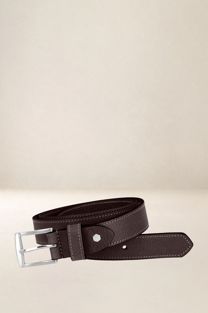 Ceinture en cuir pleine fleur HÊTRE coloris Missouri marron, vue de face n°1 – Ateliers Fourès