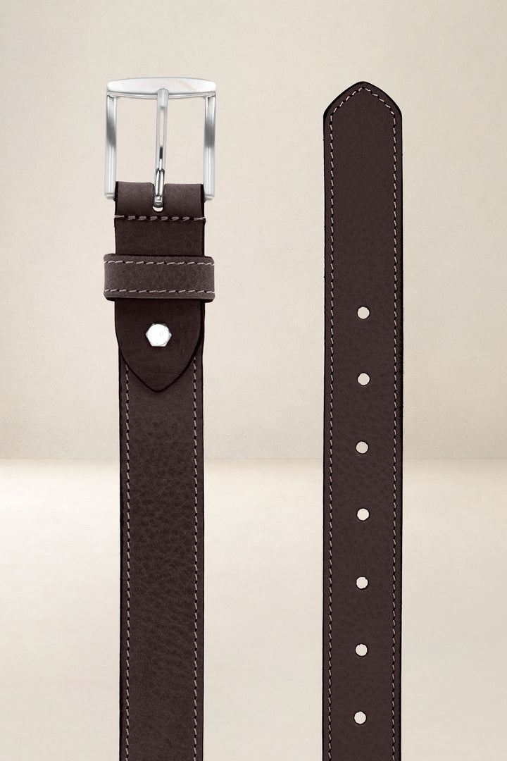 Ceinture en cuir pleine fleur HÊTRE coloris Missouri marron, vue de face n°2 – Ateliers Fourès