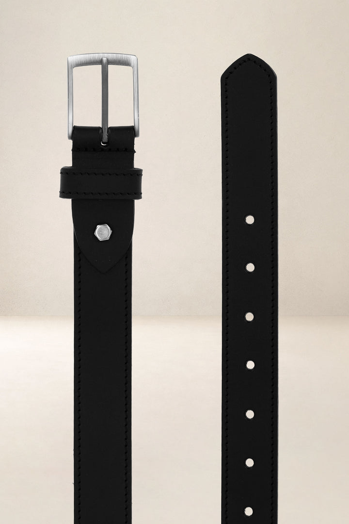 Ceinture en cuir pleine fleur BASILIC coloris noir, vue de face n°2 – Ateliers Fourès