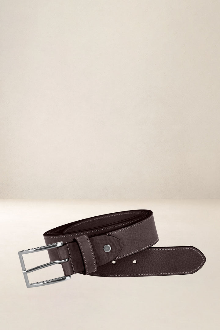Ceinture en cuir pleine fleur CHÊNE coloris Missouri marron, vue de face n°1 – Ateliers Fourès