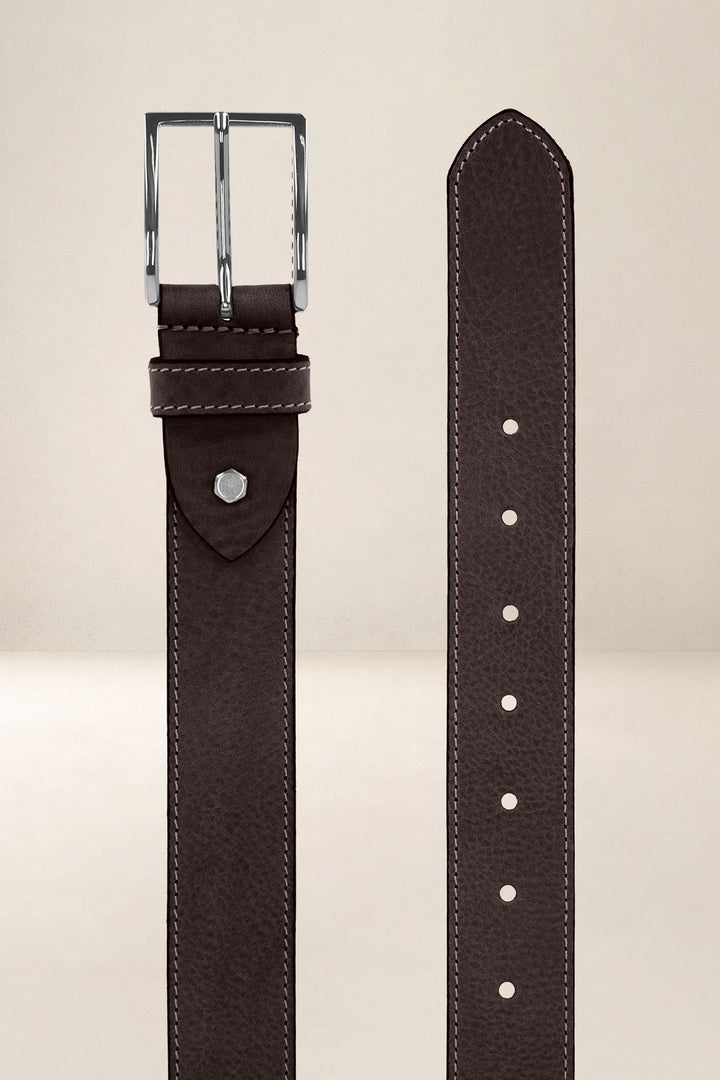 Ceinture en cuir pleine fleur CHÊNE coloris Missouri marron, vue de face n°2 – Ateliers Fourès