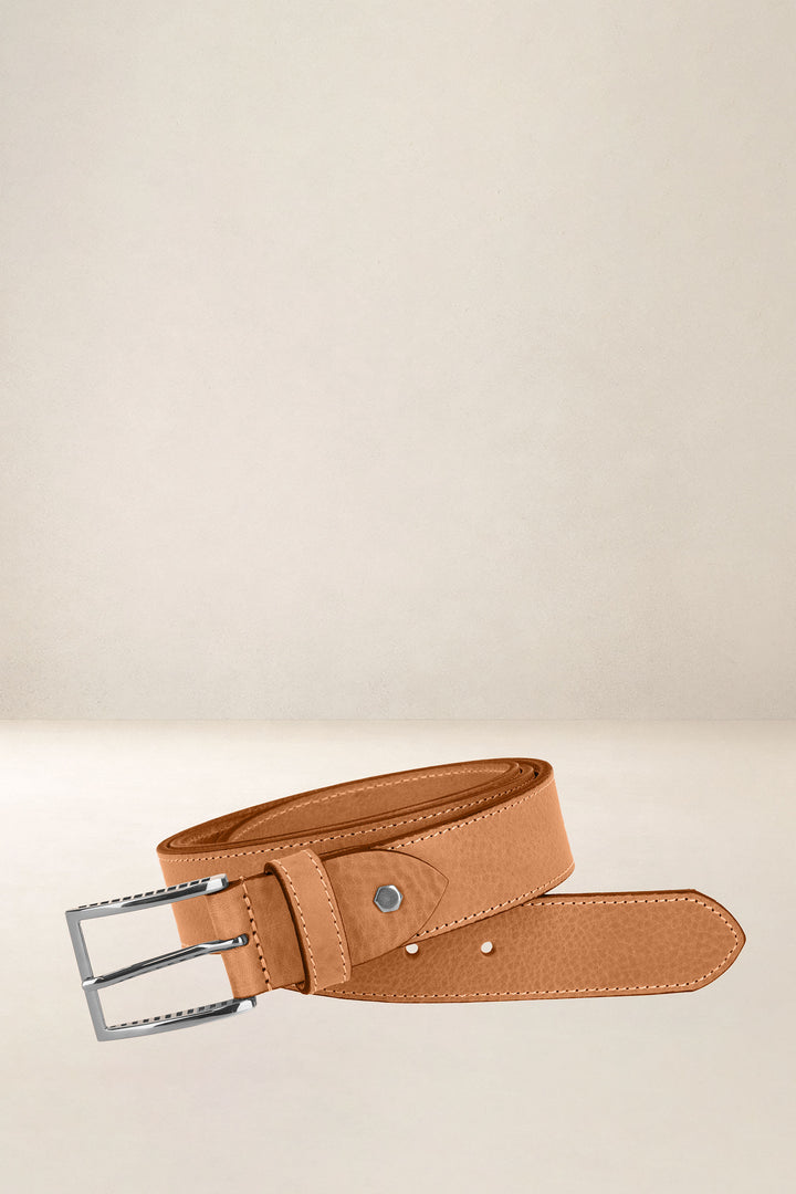 Ceinture en cuir pleine fleur CHÊNE coloris Missouri gold, vue de face n°1 – Ateliers Fourès