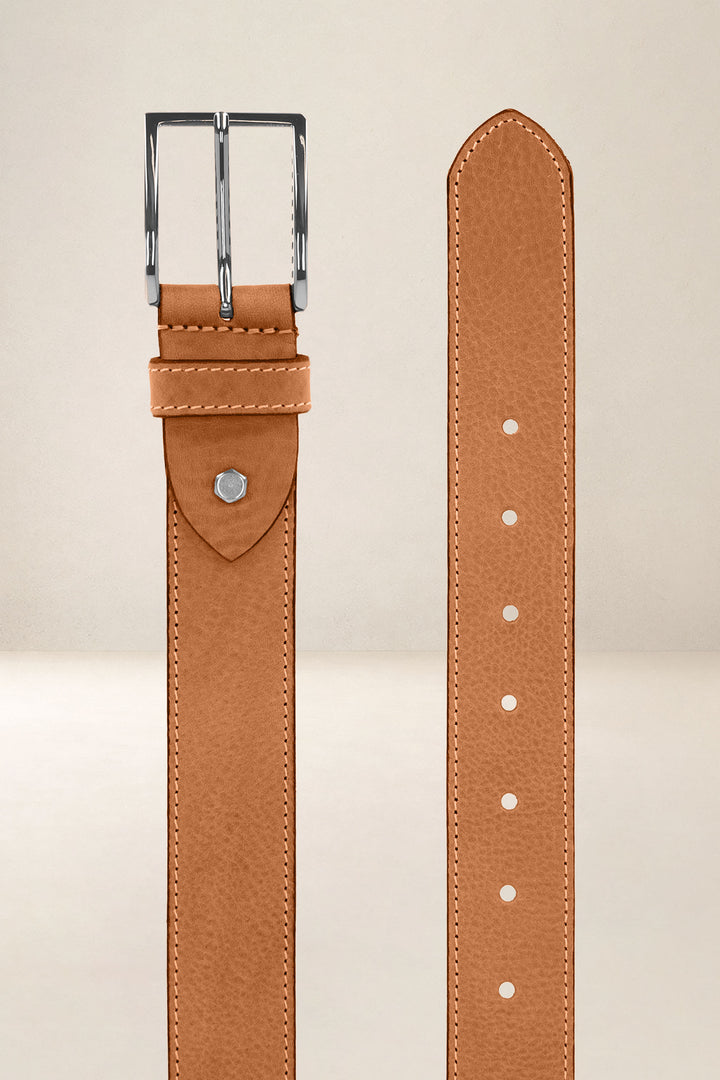Ceinture en cuir pleine fleur CHÊNE coloris Missouri gold, vue de face n°2 – Ateliers Fourès