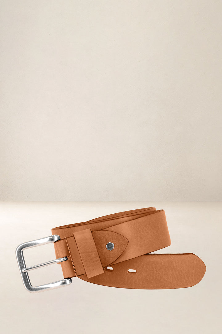 Ceinture en cuir pleine fleur EBÈNE coloris Missouri gold, vue de face n°1 – Ateliers Fourès