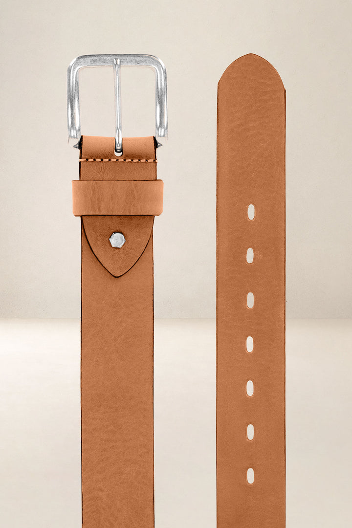 Ceinture en cuir pleine fleur EBÈNE coloris Missouri gold, vue de face n°2 – Ateliers Fourès