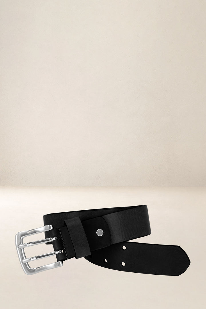 Ceinture en cuir pleine fleur ÉRABLE coloris Missouri noir, vue de face n°1 – Ateliers Fourès