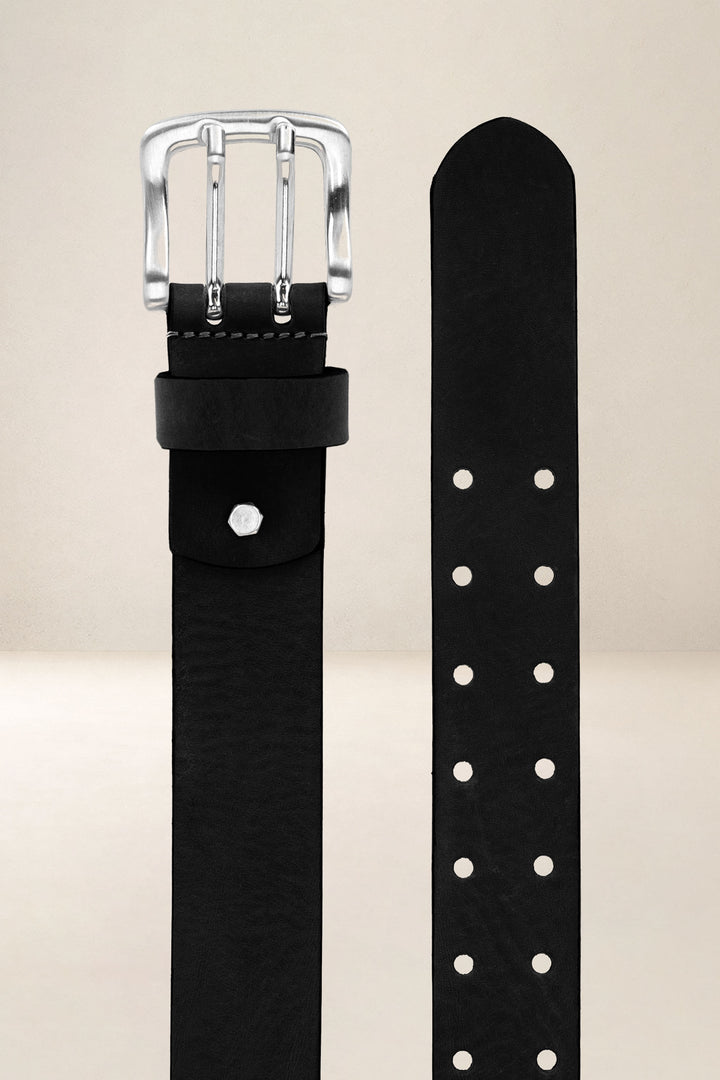 Ceinture en cuir pleine fleur ÉRABLE coloris Missouri noir, vue de face n°2 – Ateliers Fourès