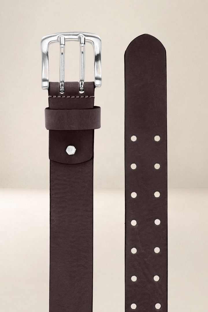 Ceinture en cuir pleine fleur ÉRABLE coloris Missouri marron, vue de face n°2 – Ateliers Fourès