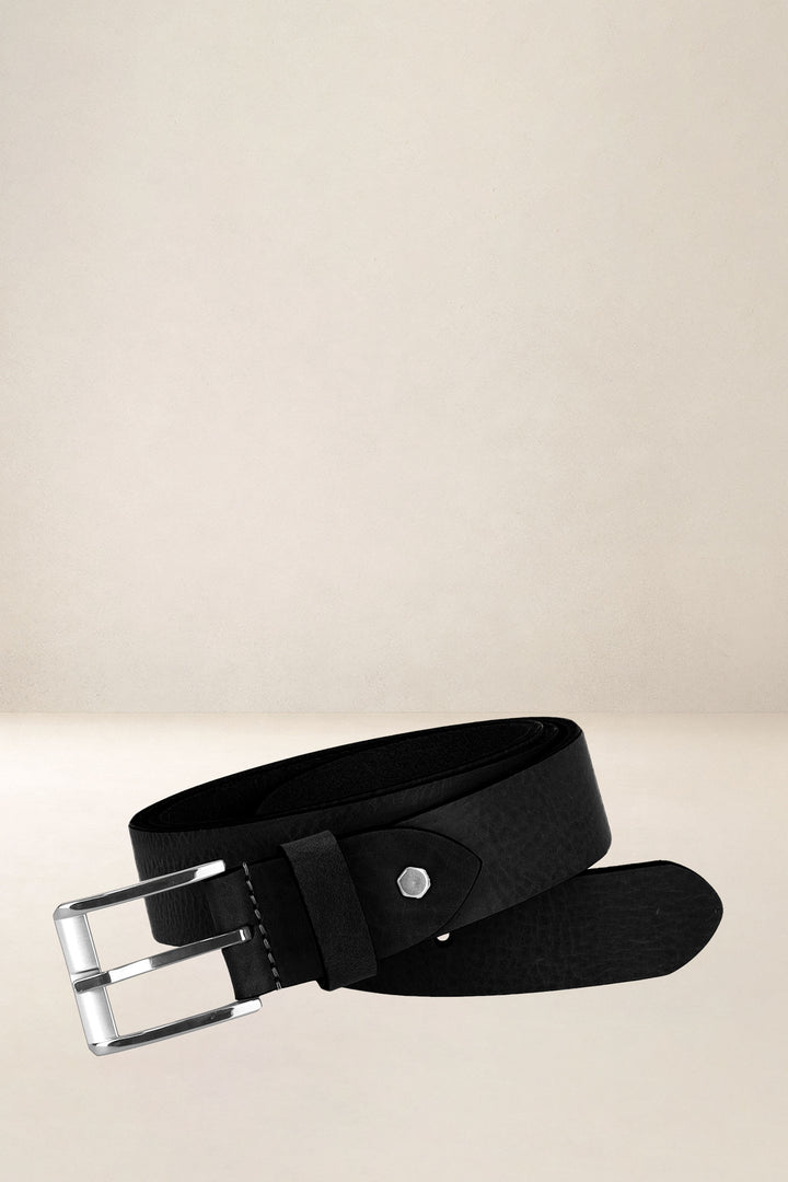 Ceinture en cuir pleine fleur CÈDRE coloris Missouri noir, vue de face n°1 – Ateliers Fourès