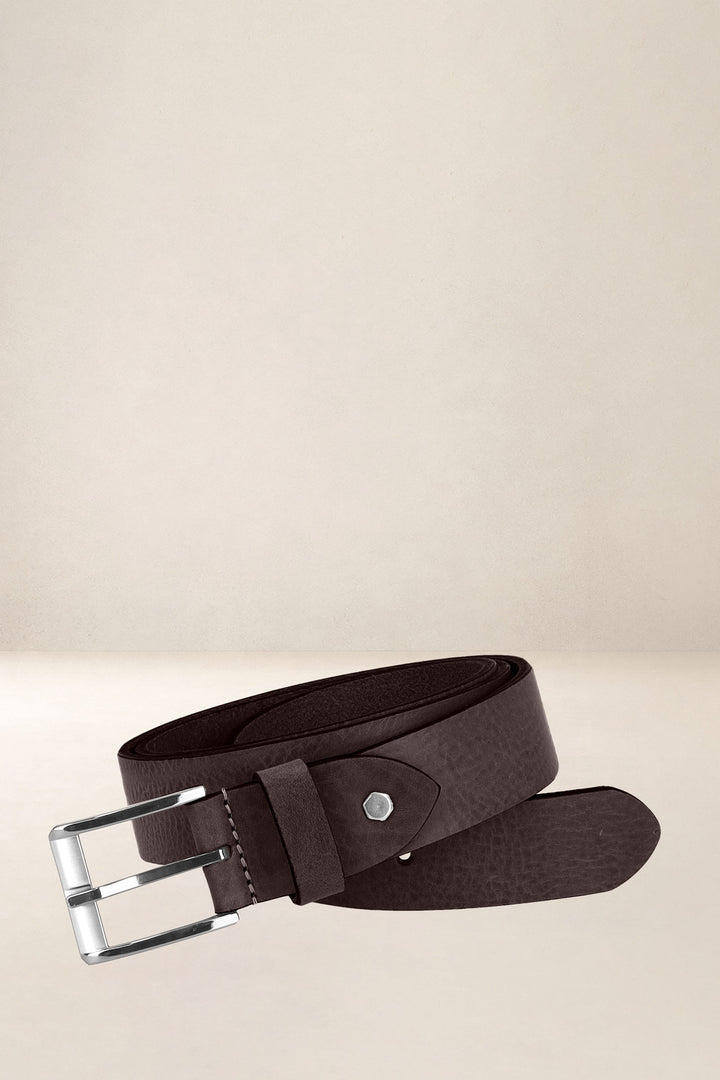 Ceinture en cuir pleine fleur CÈDRE coloris Missouri marron, vue de face n°1 – Ateliers Fourès