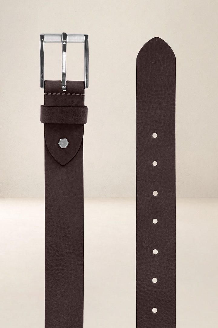 Ceinture en cuir pleine fleur CÈDRE coloris Missouri marron, vue de face n°2 – Ateliers Fourès