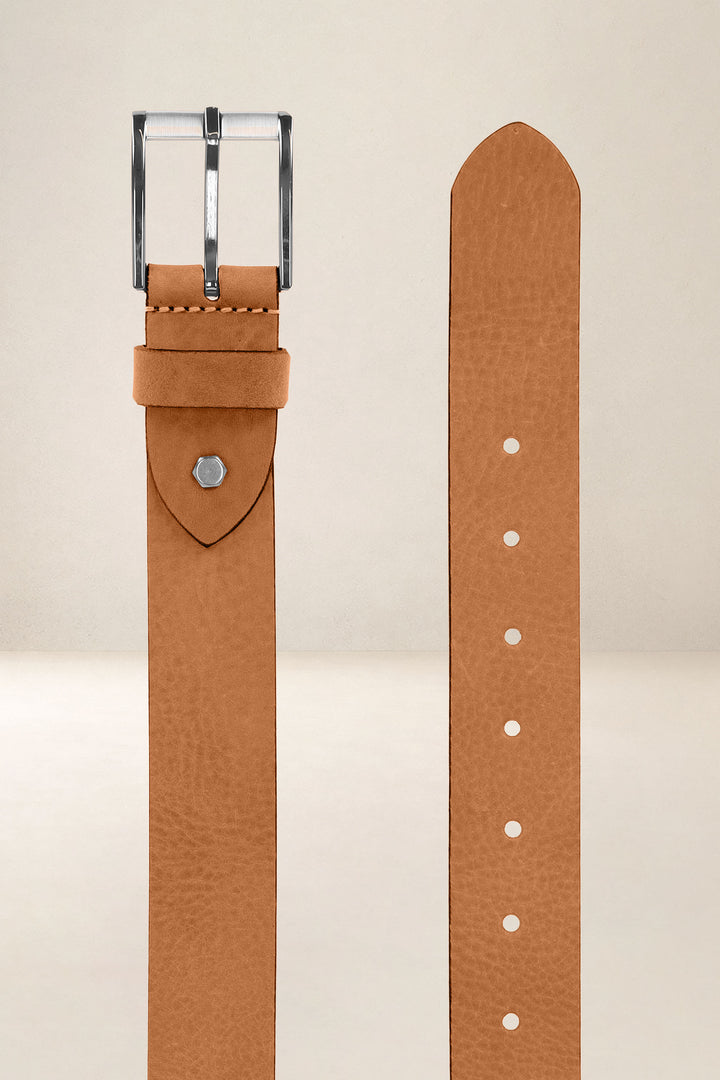 Ceinture en cuir pleine fleur CÈDRE coloris Missouri gold, vue de face n°2 – Ateliers Fourès