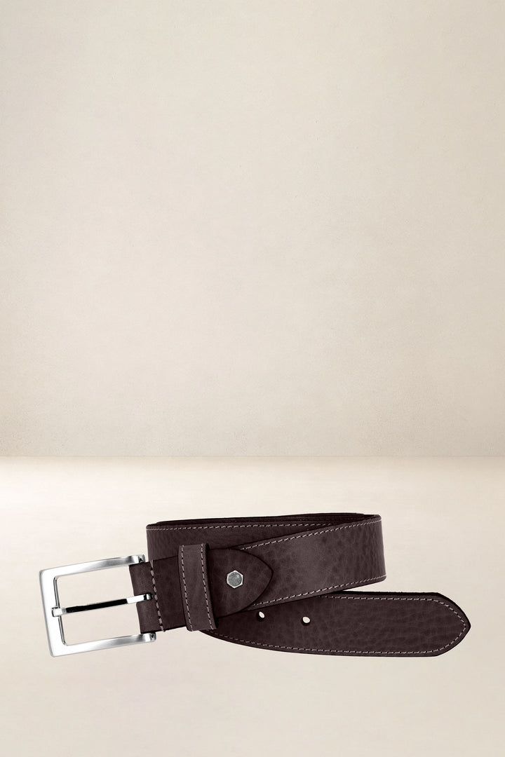 Ceinture en cuir pleine fleur NOYER coloris Missouri marron, vue de face n°1 – Ateliers Fourès