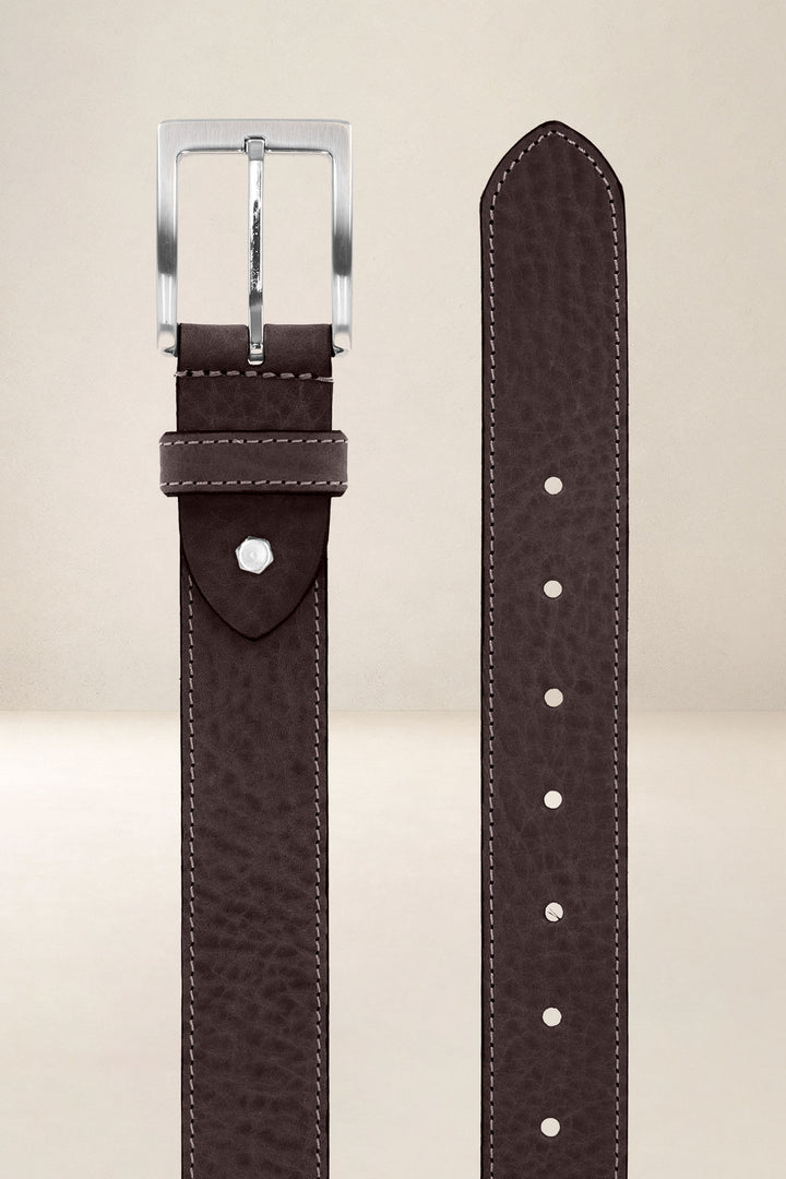 Ceinture en cuir pleine fleur NOYER coloris Missouri marron, vue de face n°2 – Ateliers Fourès