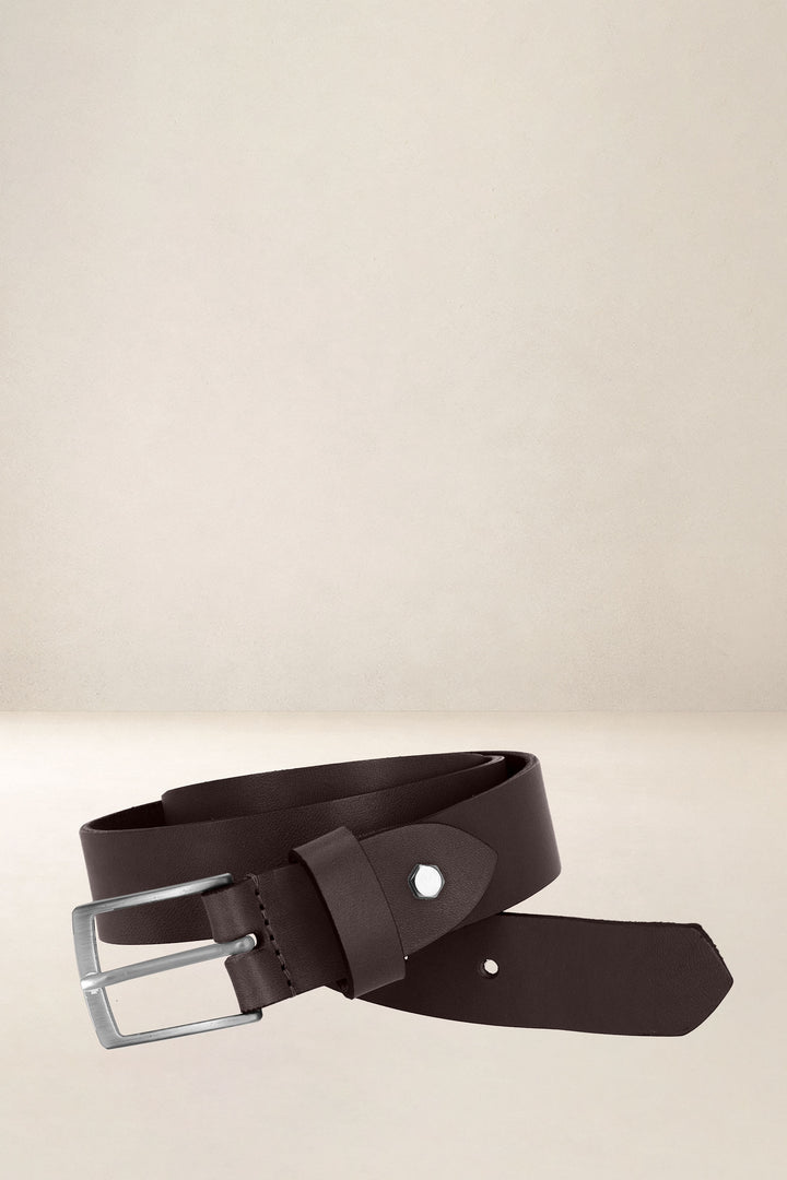 Ceinture en cuir pleine fleur SÉQUOIA coloris marron, vue d’ensemble – Ateliers Fourès