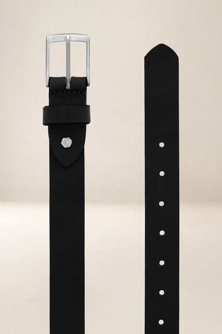 Ceinture en cuir pleine fleur SÉQUOIA coloris noir, vue de face n°2 – Ateliers Fourès
