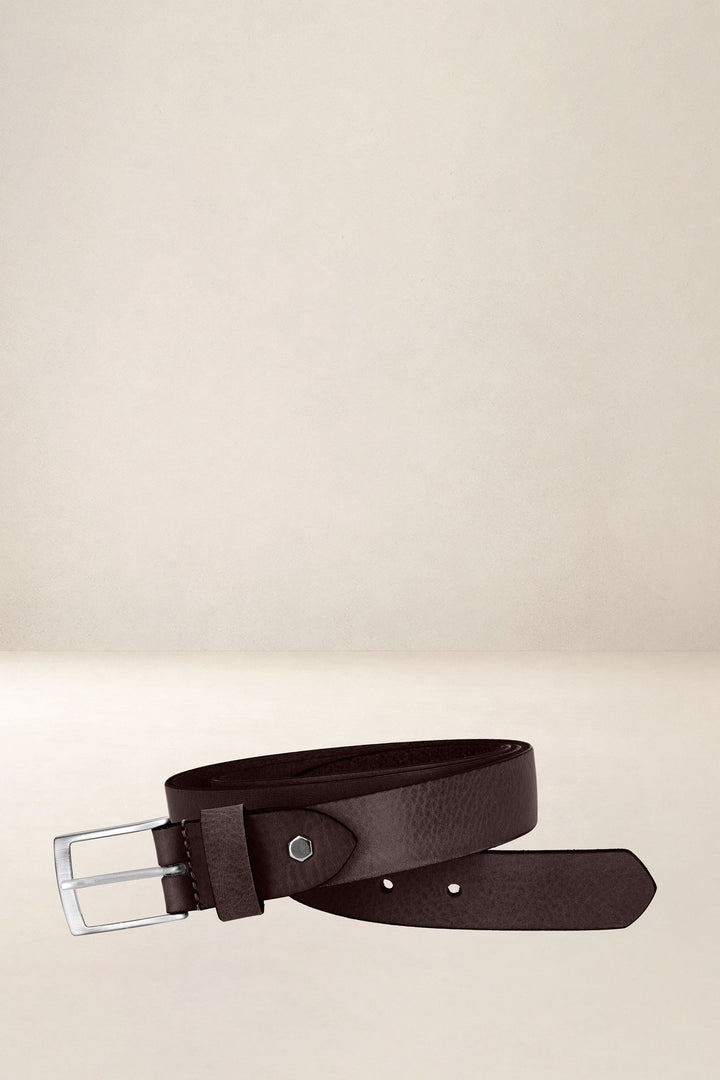Ceinture en cuir pleine fleur SÉQUOIA coloris Missouri marron, vue de face n°1 – Ateliers Fourès