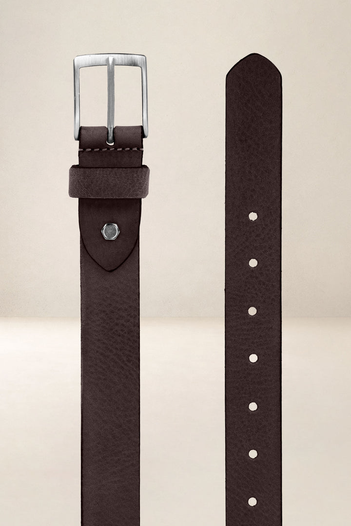 Ceinture en cuir pleine fleur SÉQUOIA coloris Missouri marron, vue de face n°2 – Ateliers Fourès