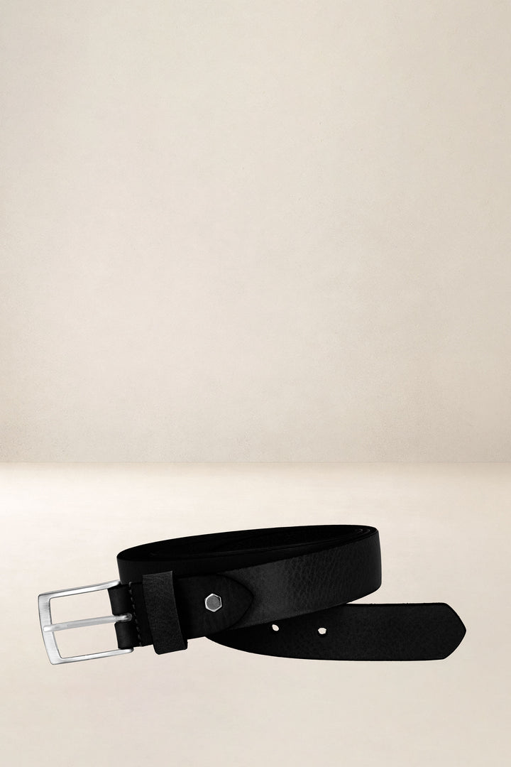 Ceinture en cuir pleine fleur SÉQUOIA coloris Missouri noir, vue de face n°1 – Ateliers Fourès
