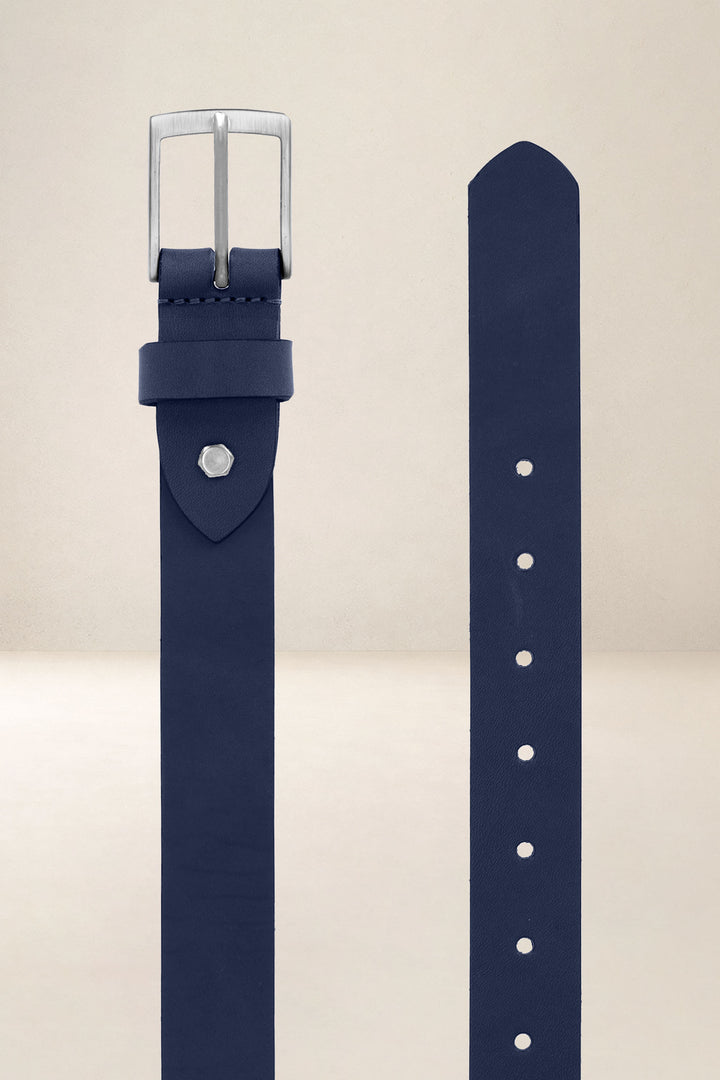 Ceinture en cuir pleine fleur SÉQUOIA coloris bleu, vue de face n°2 – Ateliers Fourès
